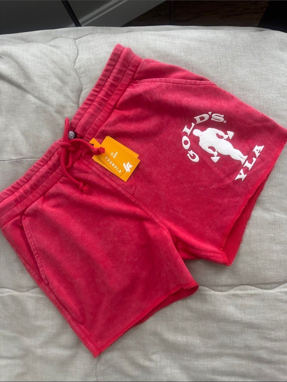 YoungLA Red Terry Cloth Athletic Shorts with White Logo